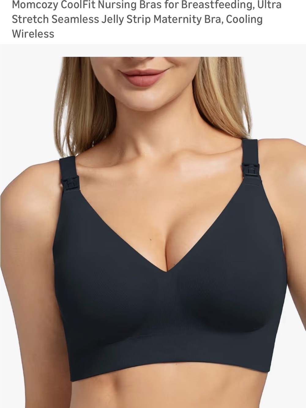 Momcozy CoolFit Nursing Bra in Black - Seamless Wireless Maternity Support